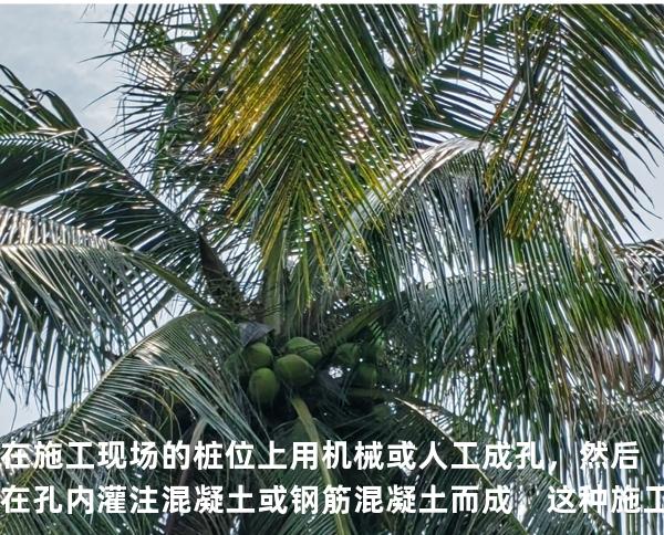 在施工现场的桩位上用机械或人工成孔，然后在孔内灌注混凝土或钢筋混凝土而成，这种施工方式的桩 称为