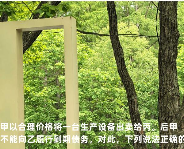 甲以合理价格将一台生产设备出卖给丙。后甲不能向乙履行到期债务，对此，下列说法正确的是