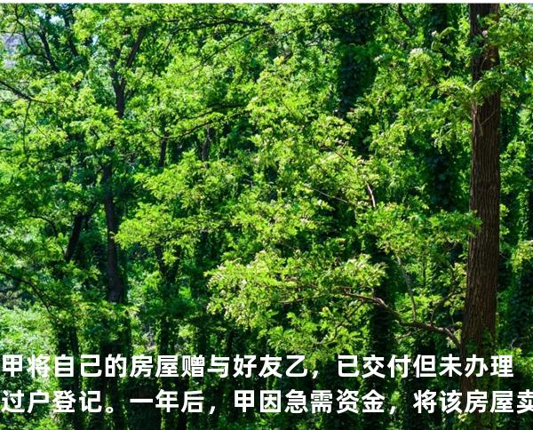 甲将自己的房屋赠与好友乙，已交付但未办理过户登记。一年后，甲因急需资金，将该房屋卖给丙